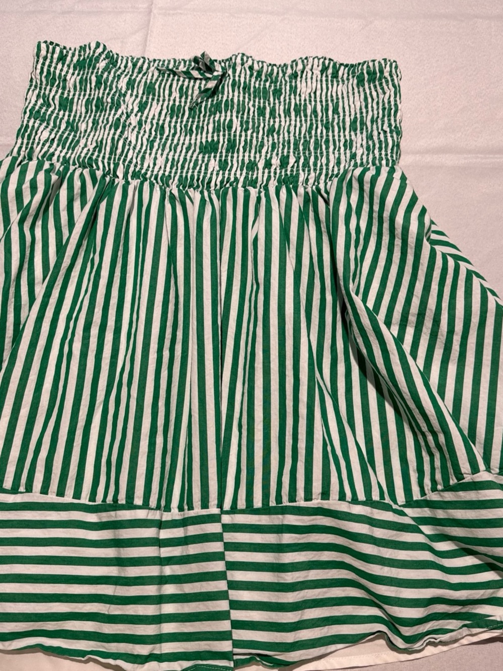 ARULA Green and White Striped Smocked Waist Skater Skirt